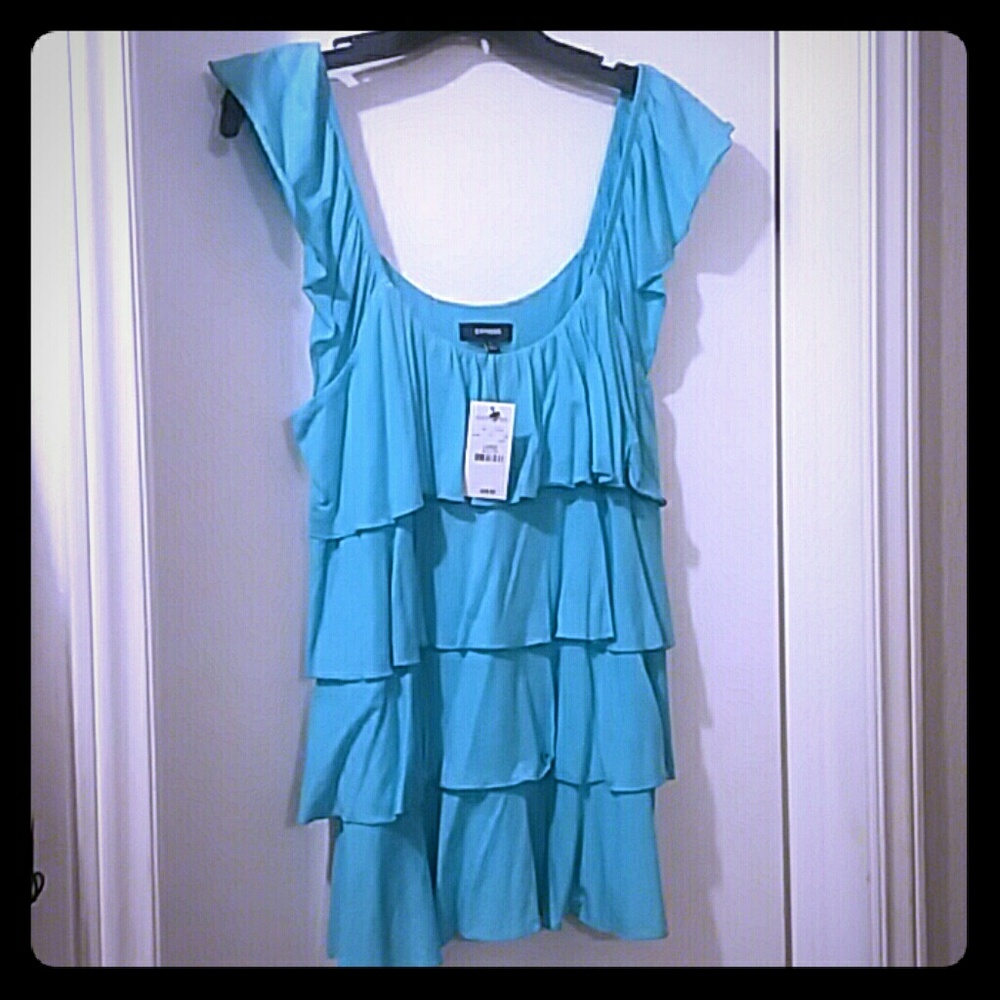 Express Large Turquoise Ruffle Tank 👠👡👗🛍👝👒